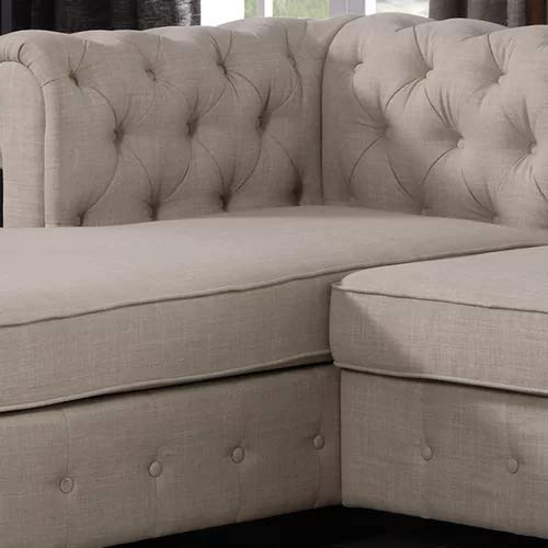 L Shape Sofa Set:- Lifestyle Chesterfield Sectional Fabric Sofa Set (Cream)