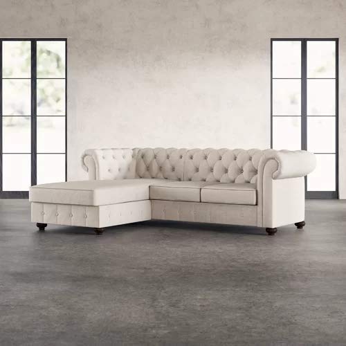 L Shape Sofa Set:- Lifestyle Chesterfield Sectional Fabric Sofa Set (Cream)