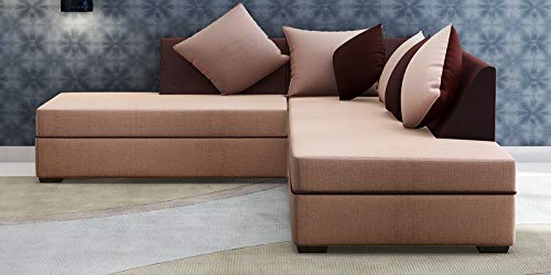 L Shape Sofa Set:- Rome Sectional Fabric Sofa Set (Sandals Cream & Brown)