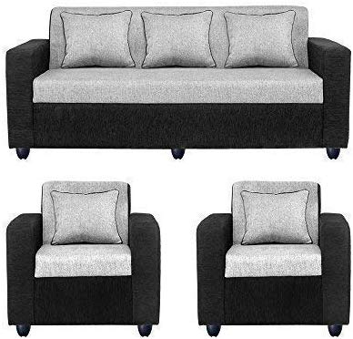 5 Seater Sofa Set: (3+1+1) Fabric Sofa Set (Black & Silver grey)