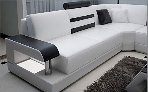 L Shape Sofa Set:- Luxury Hardwood Modern Leatherette Sofa Set (White and Black)