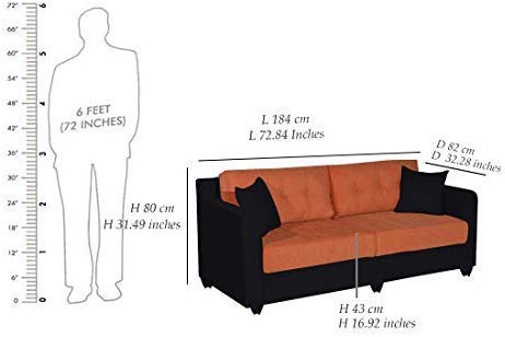 5 Seater Sofa Set:- Lisbon (3+1+1) Fabric Sofa Set (Orange & Black)