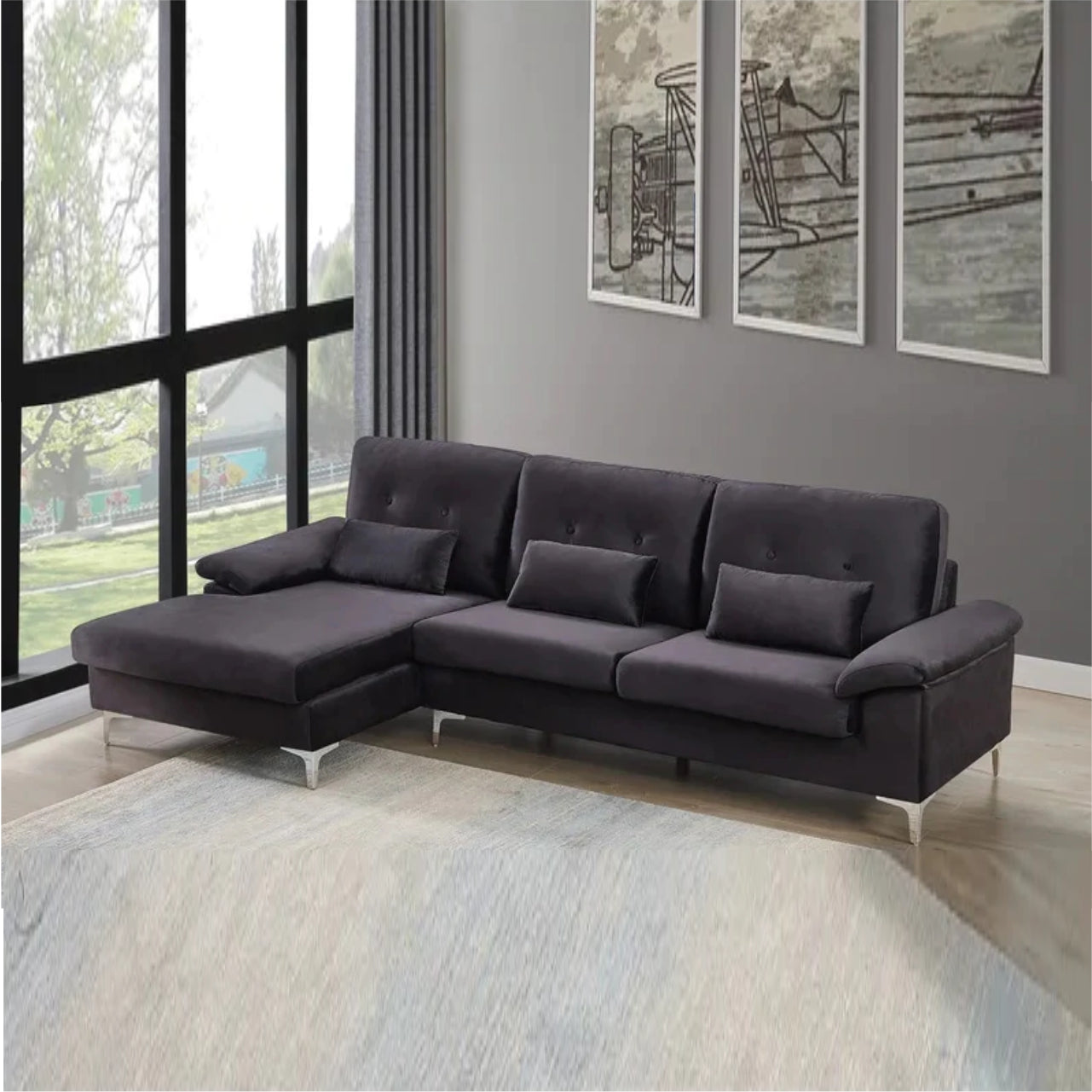 4 Seater Sofa 108.27''Top Arm L-Shape Sofa Set