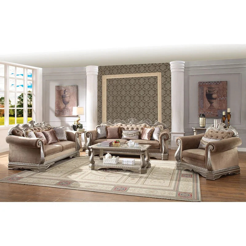 4 Seater Sofa Set: 100'' Velvet Rolled Arm Sofa