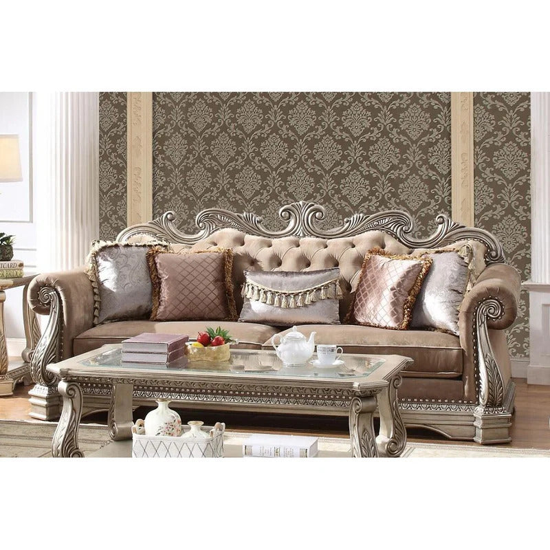 4 Seater Sofa Set: 100'' Velvet Rolled Arm Sofa