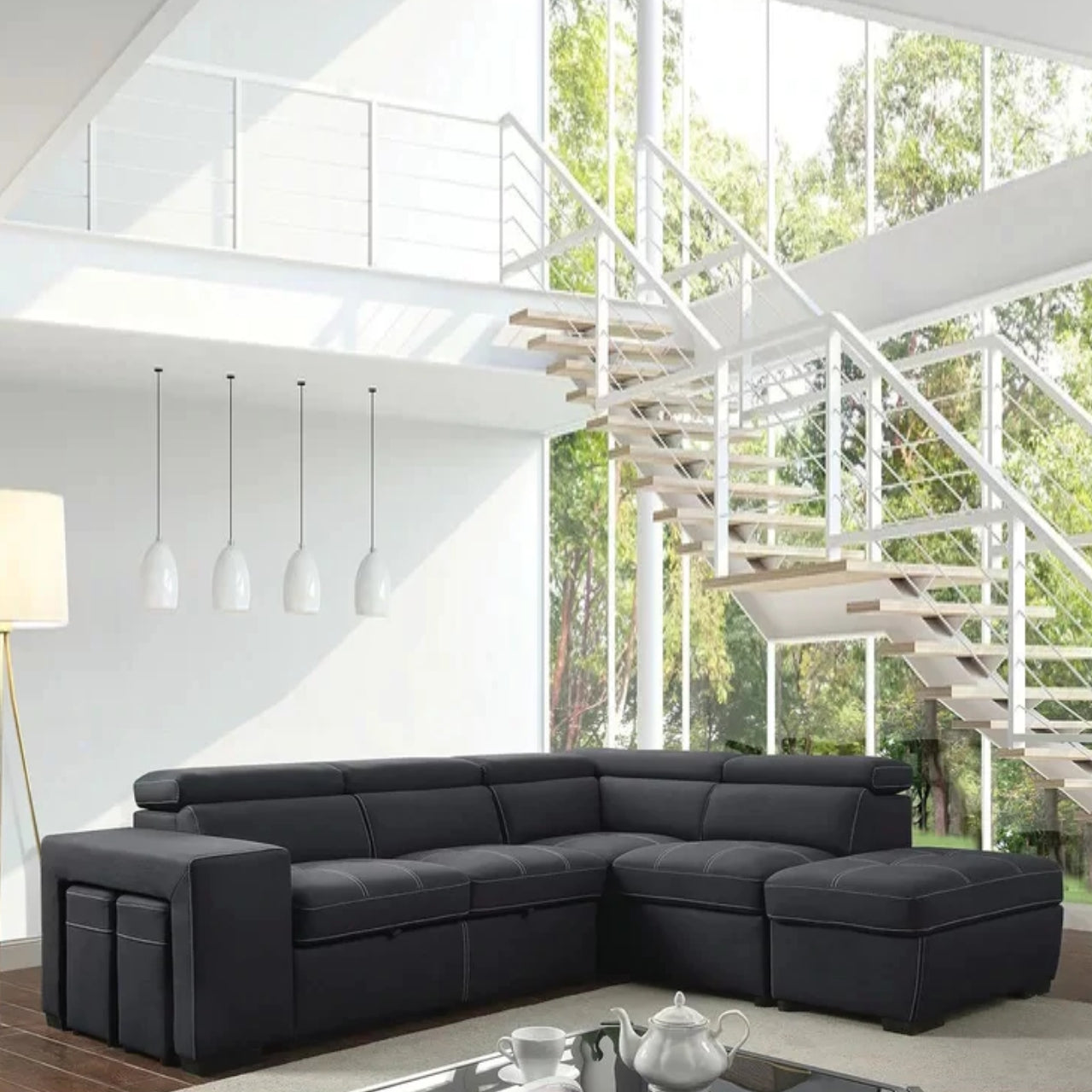 4 Seater Sofa Set: 104'' Square Arm L Shape Sofa Set
