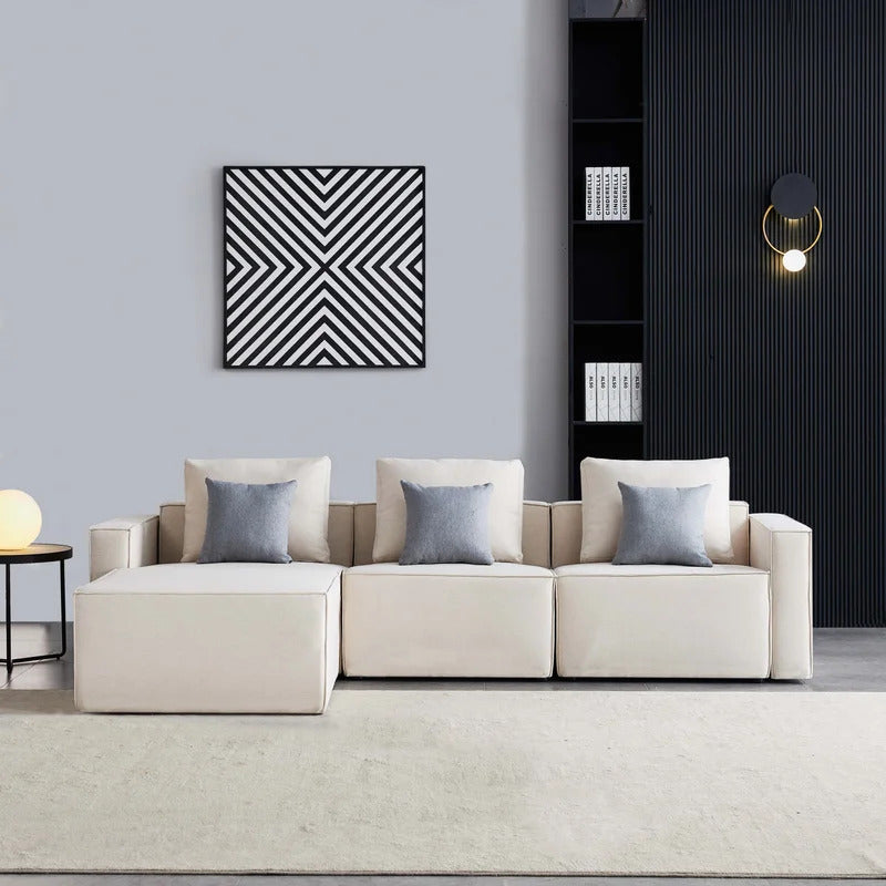4 Seater Sofa Set: 108.3'' Linen Square Arm L Shape Sofa Chaise