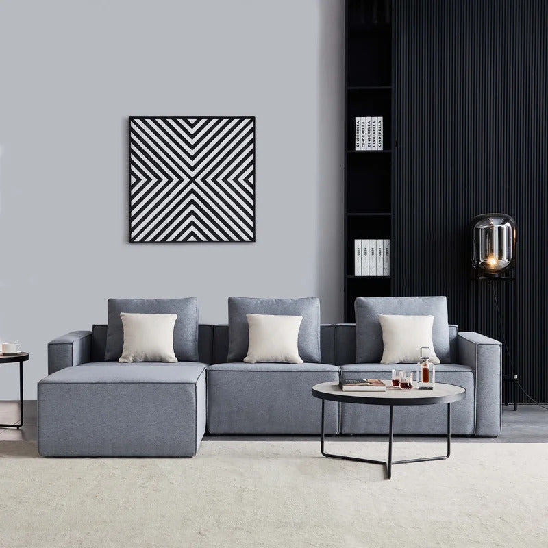 4 Seater Sofa Set: 108.3'' Linen Square Arm L Shape Sofa Chaise
