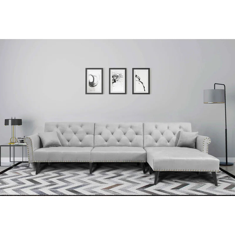 4 Seater Sofa Set: 115'' Velvet Pillow Top Arm L Shaped Sofa
