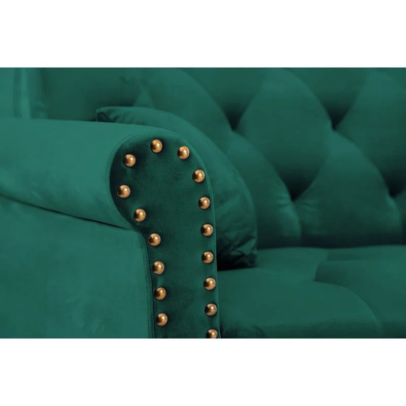 4 Seater Sofa Set: 115'' Velvet Pillow Top Arm L Shaped Sofa
