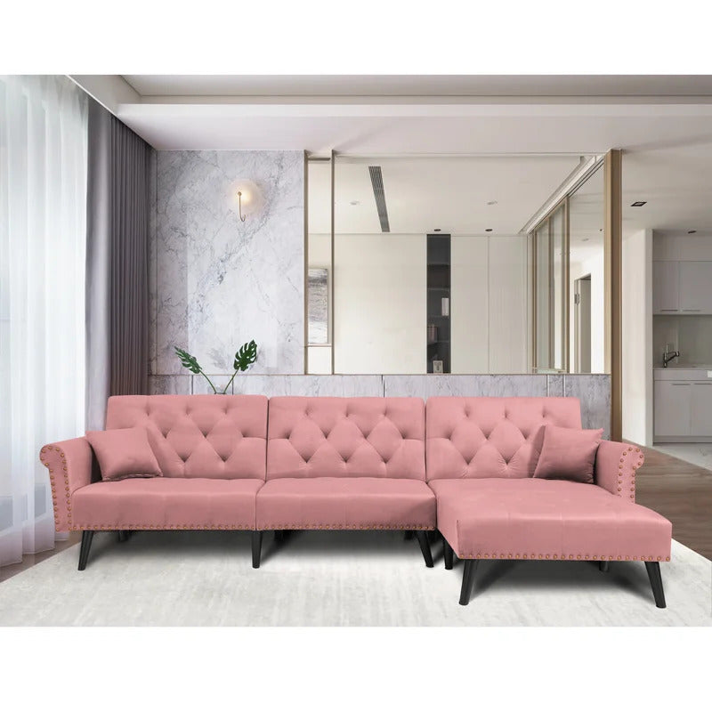 4 Seater Sofa Set: 115'' Velvet Pillow Top Arm L Shaped Sofa