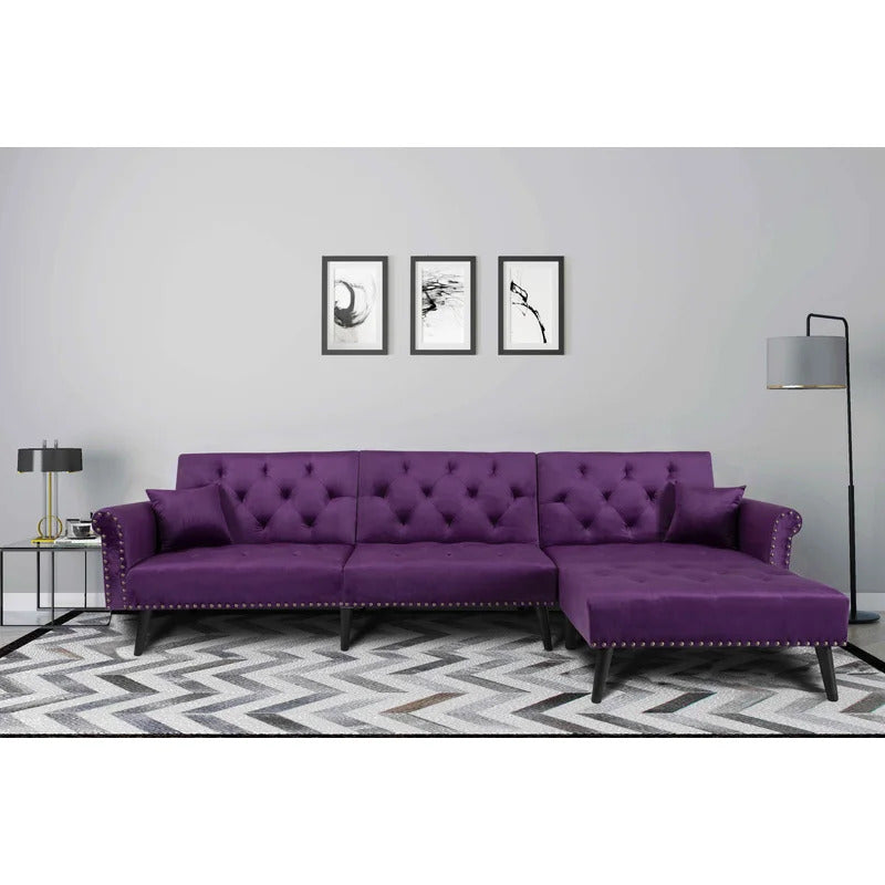 4 Seater Sofa Set: 115'' Velvet Pillow Top Arm L Shaped Sofa