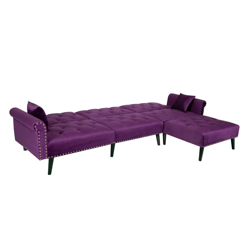 4 Seater Sofa Set: 115'' Velvet Pillow Top Arm L Shaped Sofa