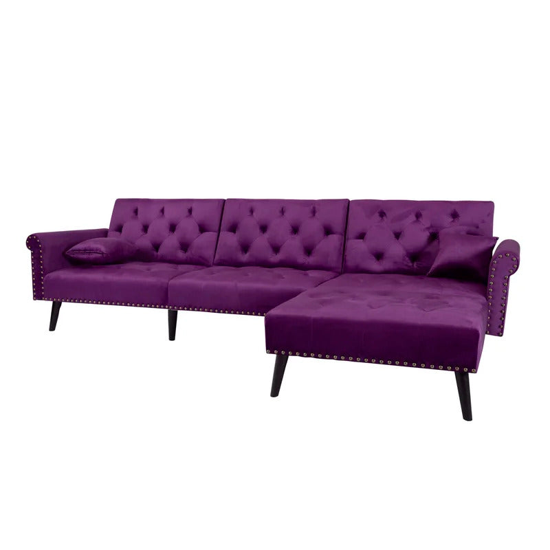 4 Seater Sofa Set: 115'' Velvet Pillow Top Arm L Shaped Sofa