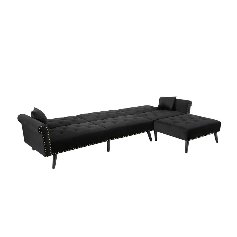 4 Seater Sofa Set: 115'' Velvet Pillow Top Arm L Shaped Sofa