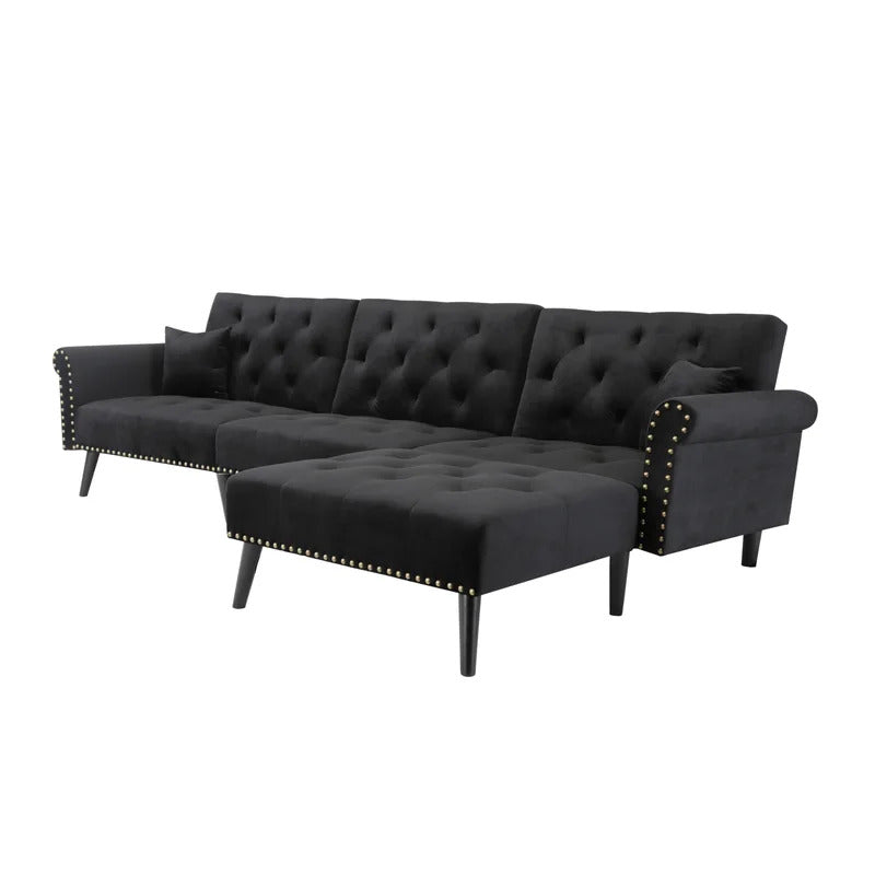 4 Seater Sofa Set: 115'' Velvet Pillow Top Arm L Shaped Sofa