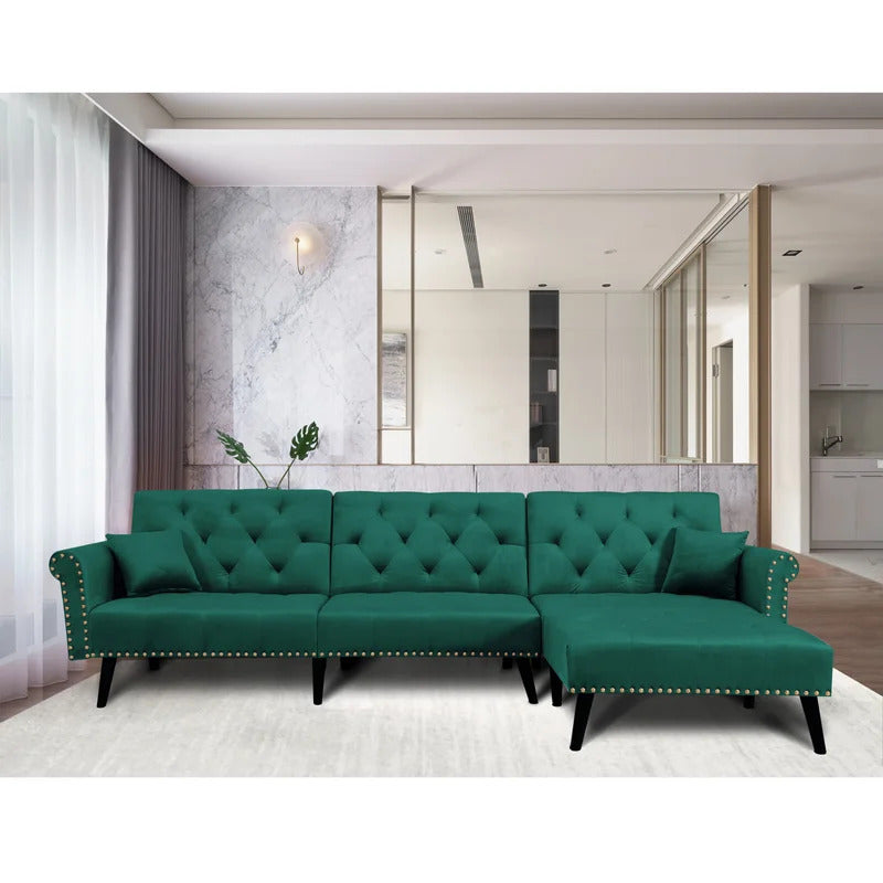 4 Seater Sofa Set: 115'' Velvet Pillow Top Arm L Shaped Sofa