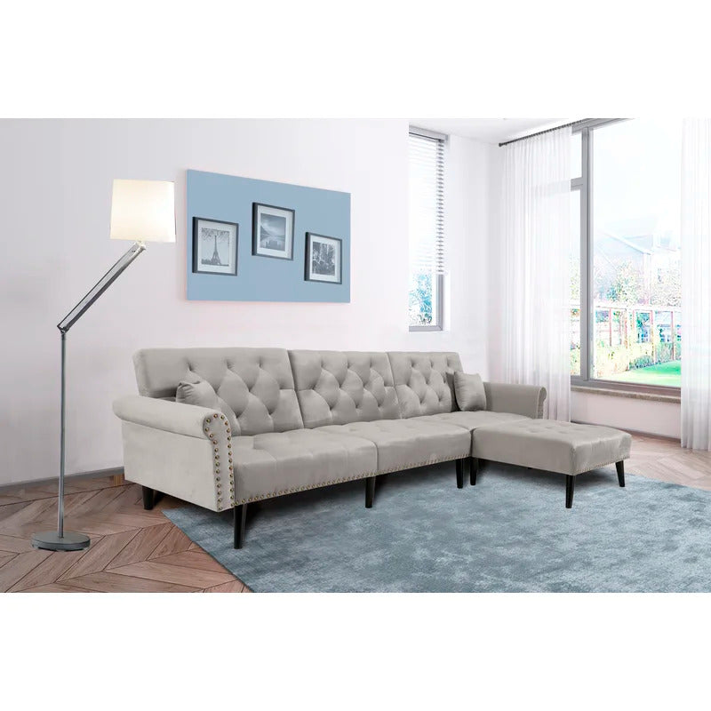 4 Seater Sofa Set: 115'' Velvet Pillow Top Arm L Shaped Sofa