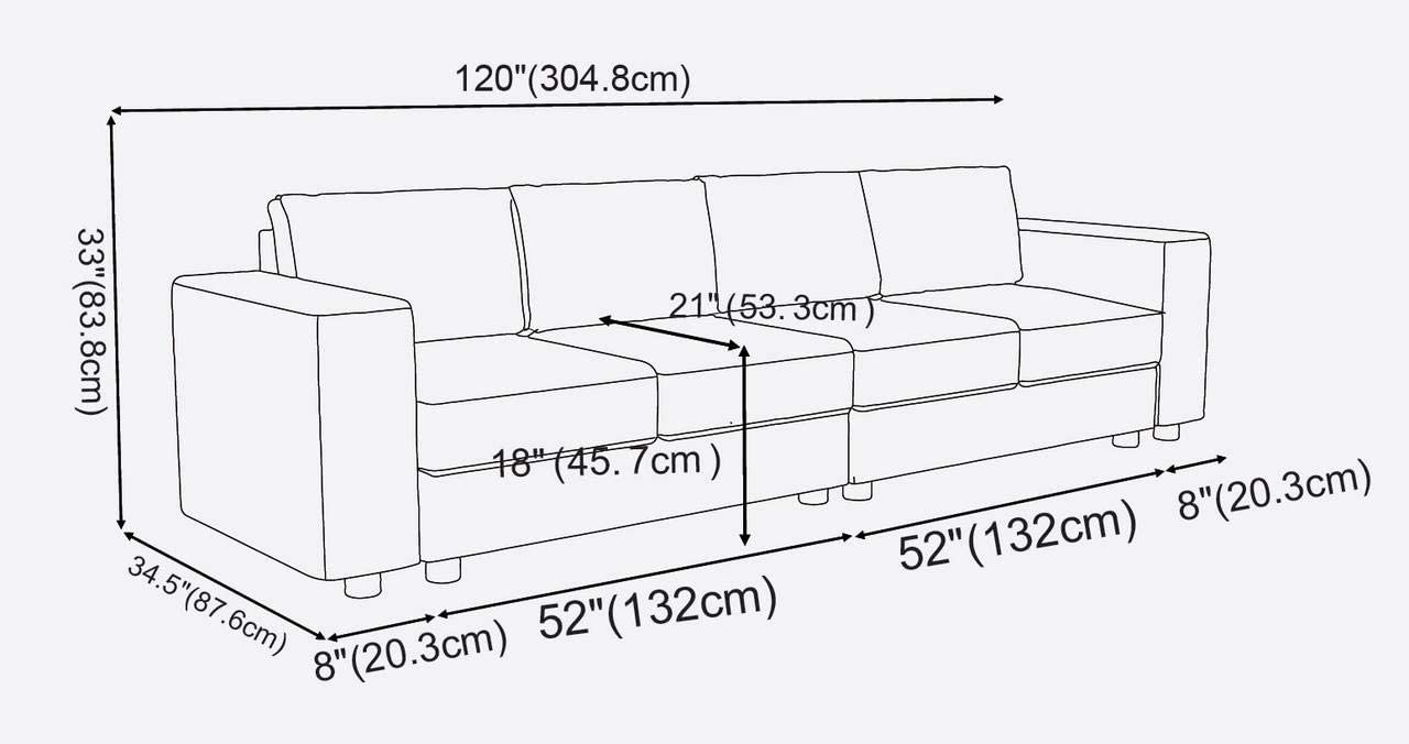 4 Seater Sofa Set : 120'' Square Arm Sofa