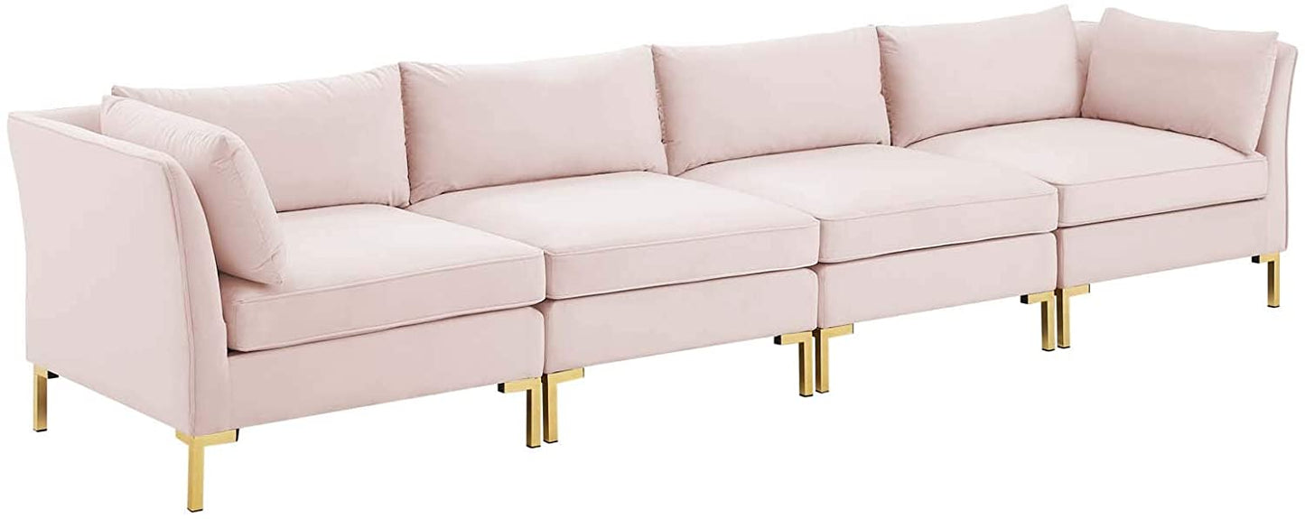 4 Seater Sofa Set : 134'' Velvet Flared Arm Modular Sofa Set
