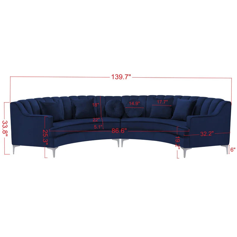4 Seater Sofa Set: 139.7'' Velvet Square Arm Curved Sofa