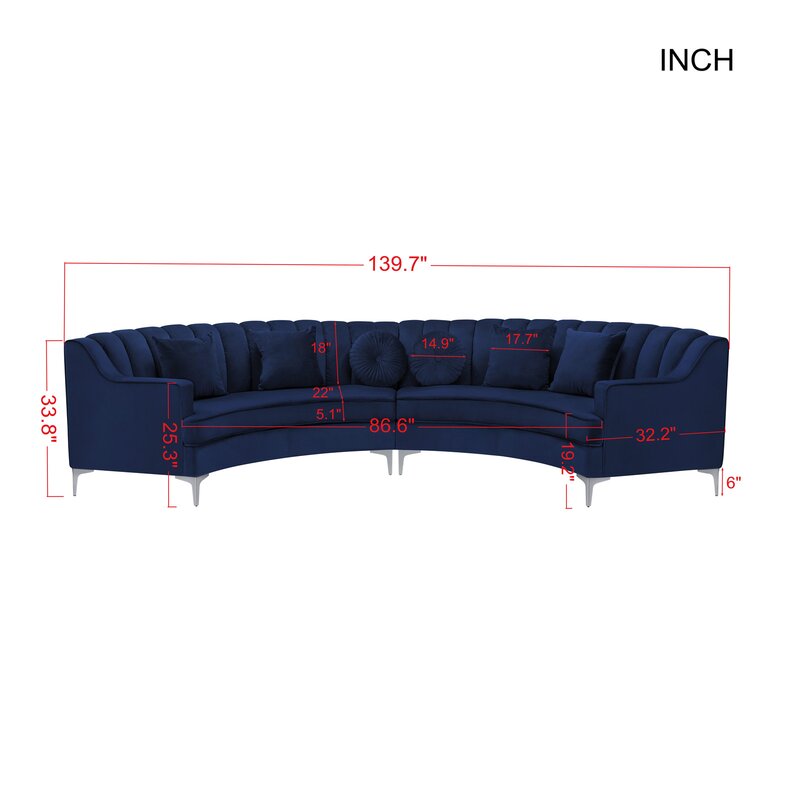 4 Seater Sofa Set: 32.2'' Velvet Square Arm Modular Sofa