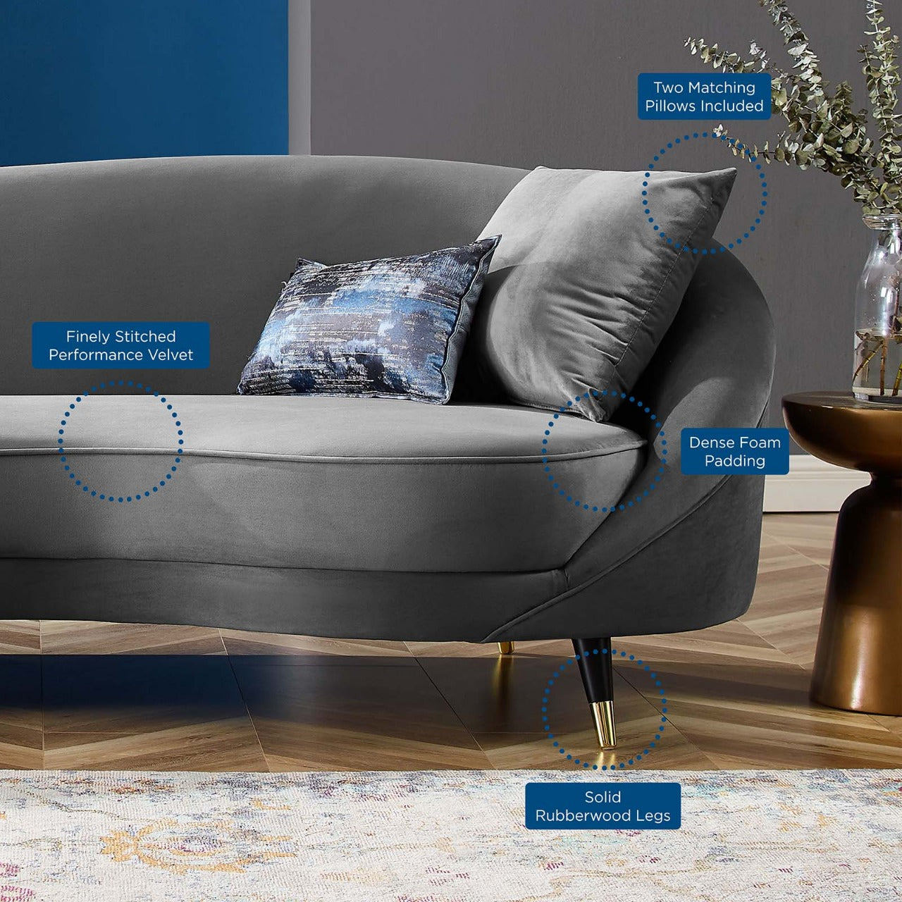 4 Seater Sofa Set: 41.5'' Velvet Round Arm Curved Sofa