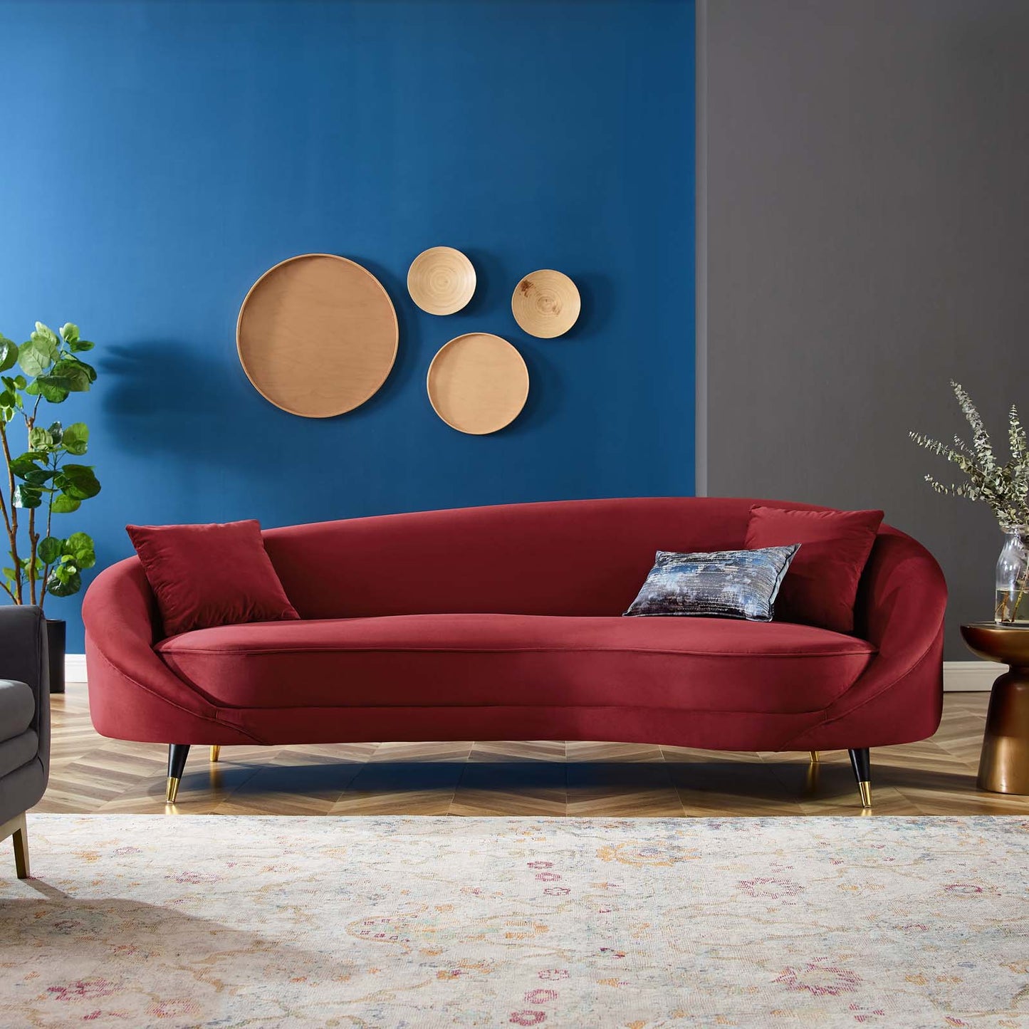 4 Seater Sofa Set: 41.5'' Velvet Round Arm Curved Sofa