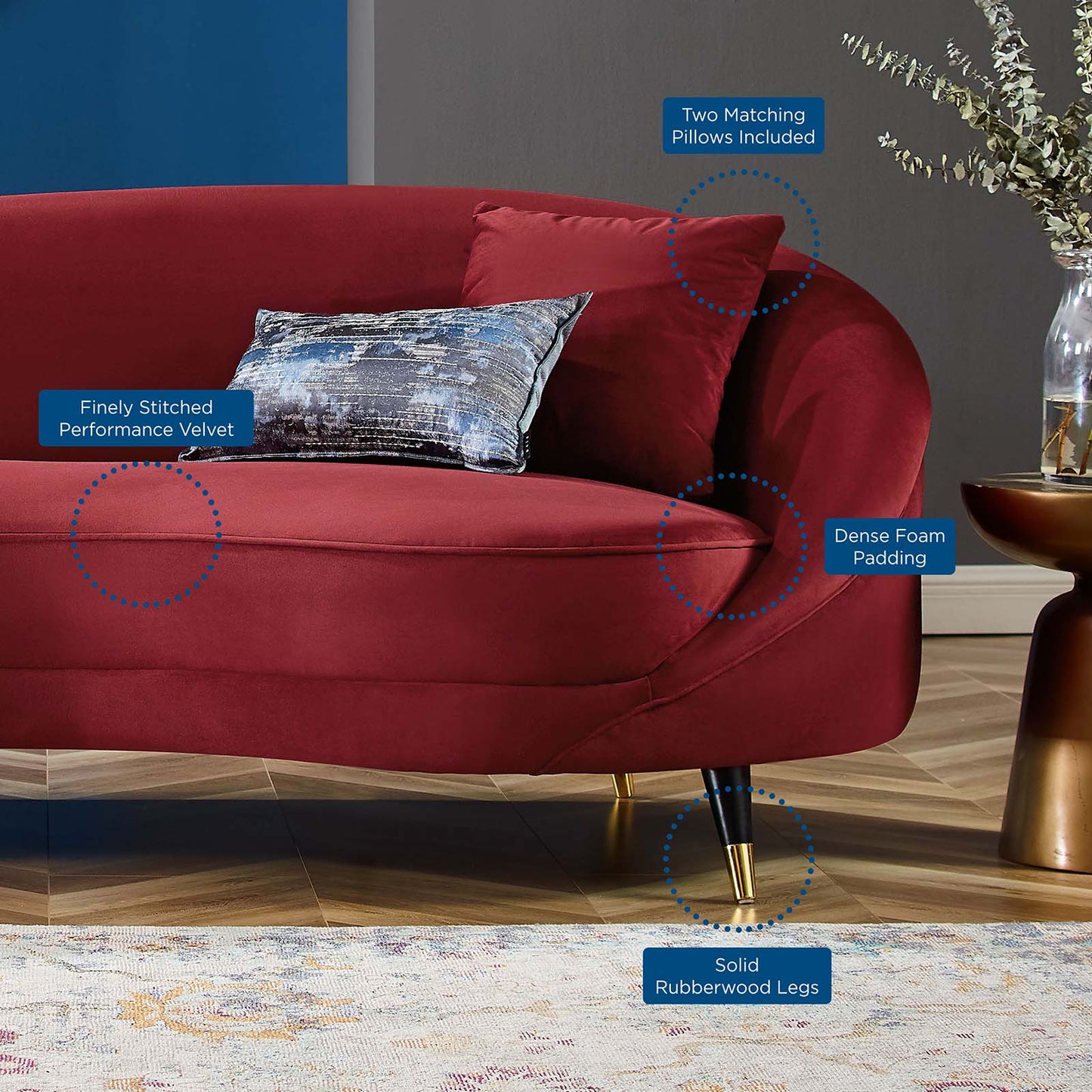4 Seater Sofa Set: 41.5'' Velvet Round Arm Curved Sofa