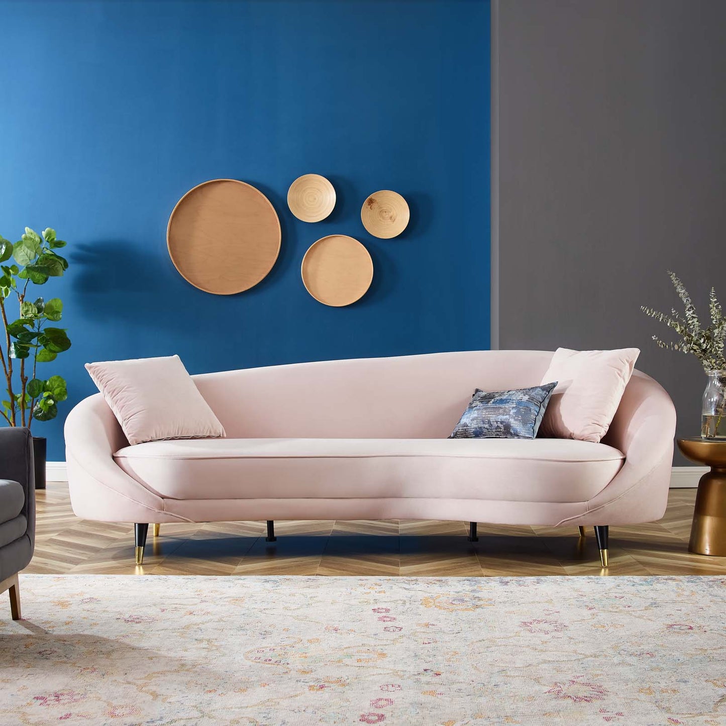 4 Seater Sofa Set: 41.5'' Velvet Round Arm Curved Sofa