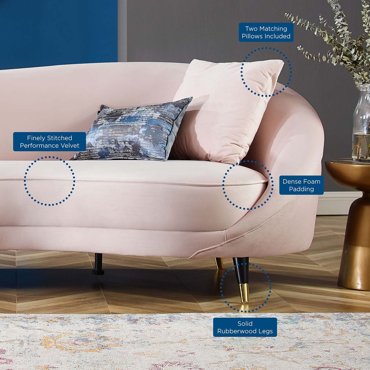 4 Seater Sofa Set: 41.5'' Velvet Round Arm Curved Sofa