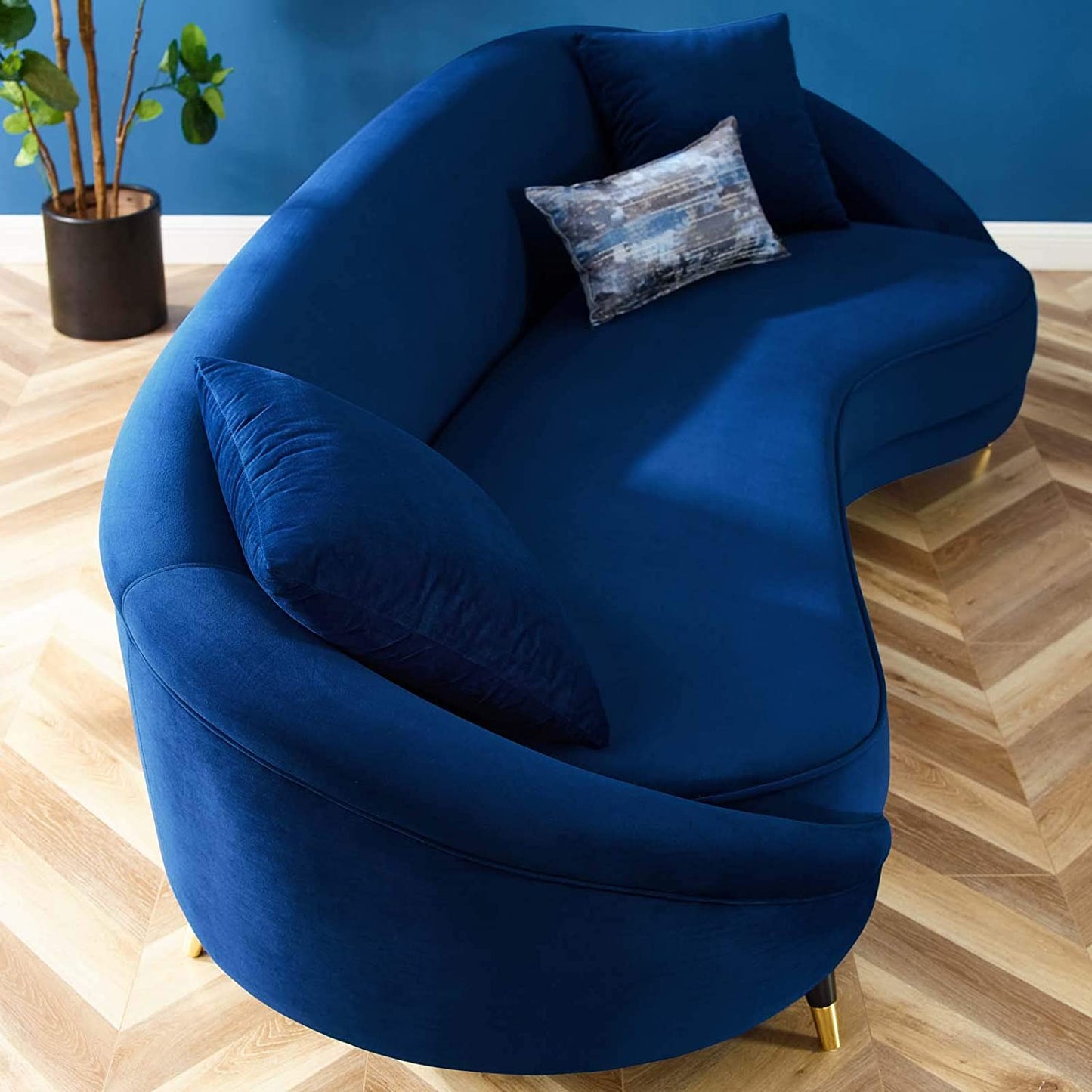 4 Seater Sofa Set: 41.5'' Velvet Round Arm Curved Sofa