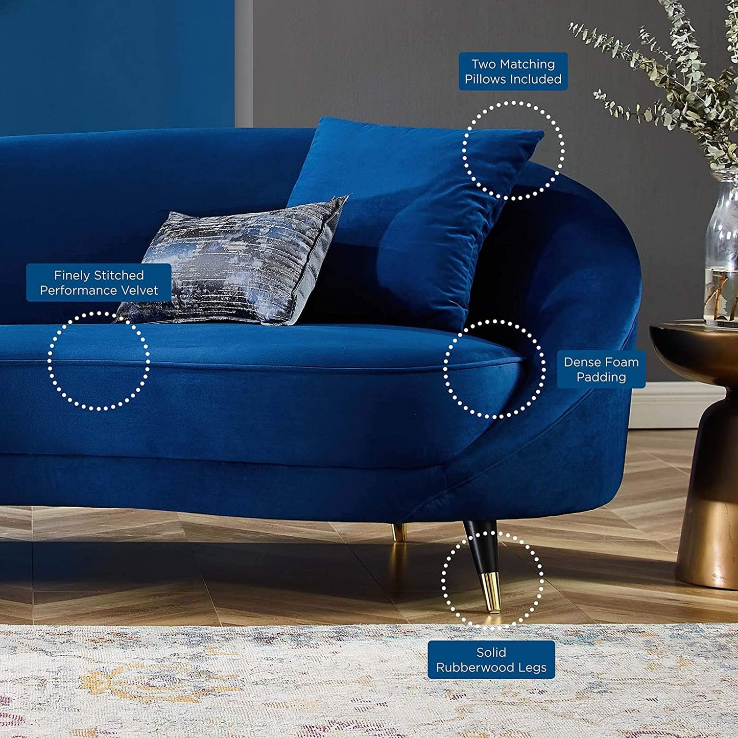4 Seater Sofa Set: 41.5'' Velvet Round Arm Curved Sofa