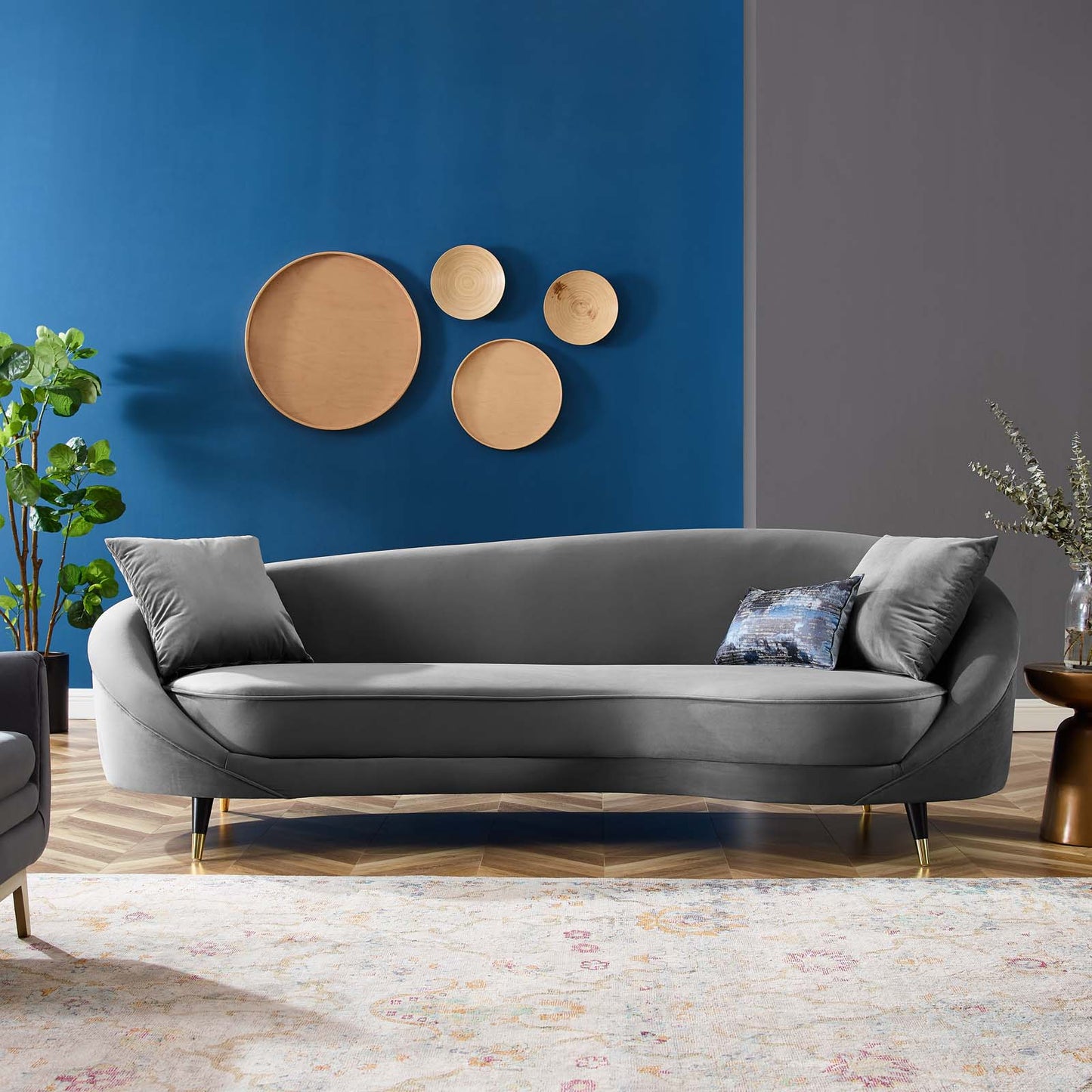 4 Seater Sofa Set: 41.5'' Velvet Round Arm Curved Sofa