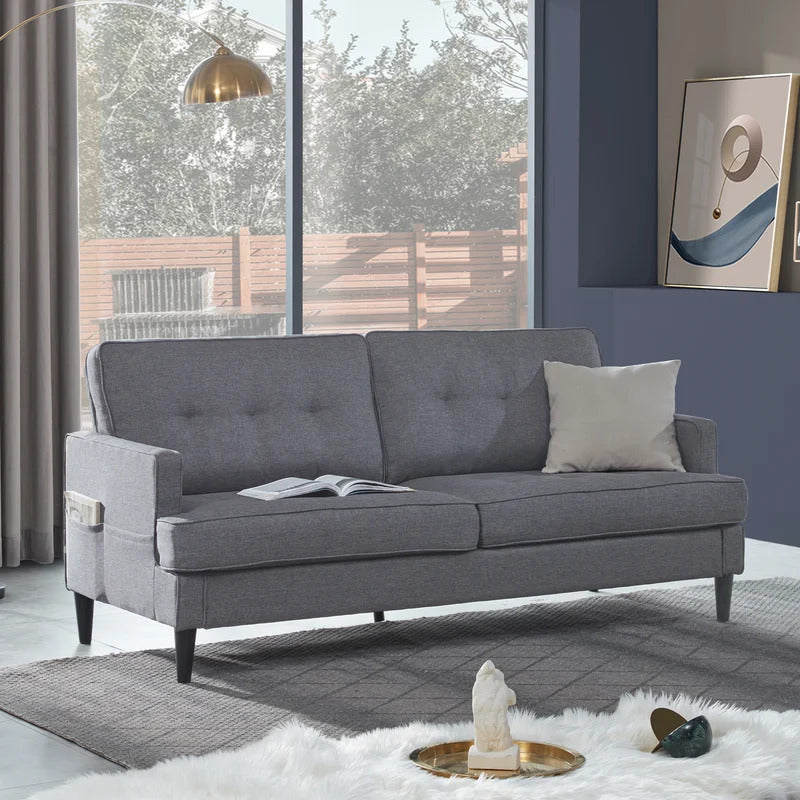 4 Seater Sofa Set : 71.3'' Linen Recessed Arm Sofa
