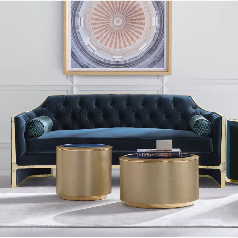 4 Seater Sofa Set : 76'' Velvet Square Arm Sofa