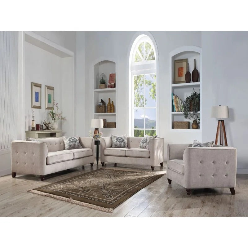 4 Seater Sofa Set: 77.56'' Velvet Tuxedo Arm Sofa
