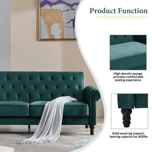 4 Seater Sofa Set : 80.7'' Velvet Rolled Arm Sofa