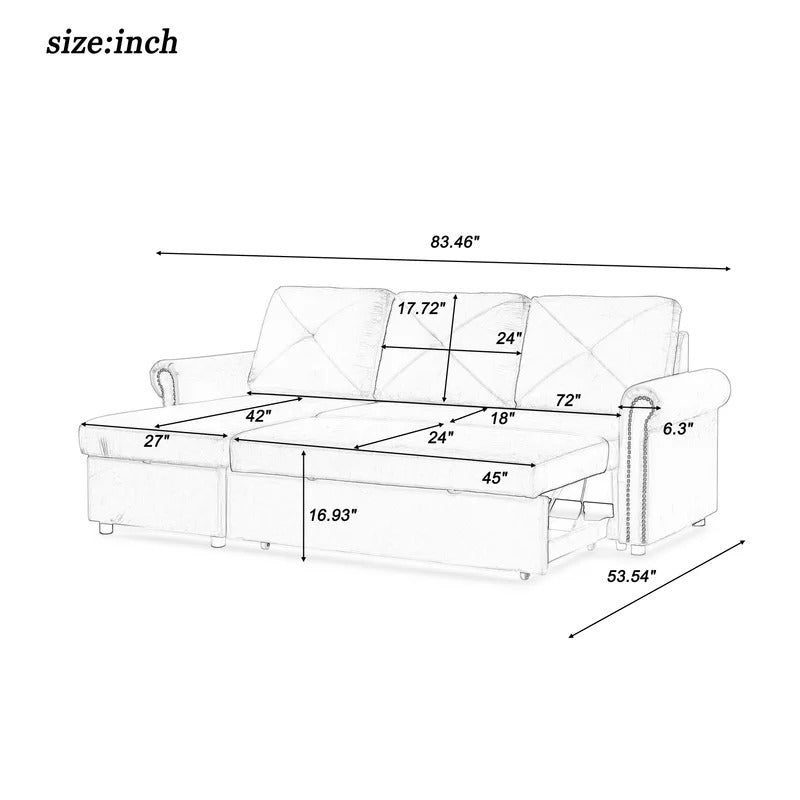 4 Seater Sofa Set: 83.46'' Flared Arm Sofa Bed