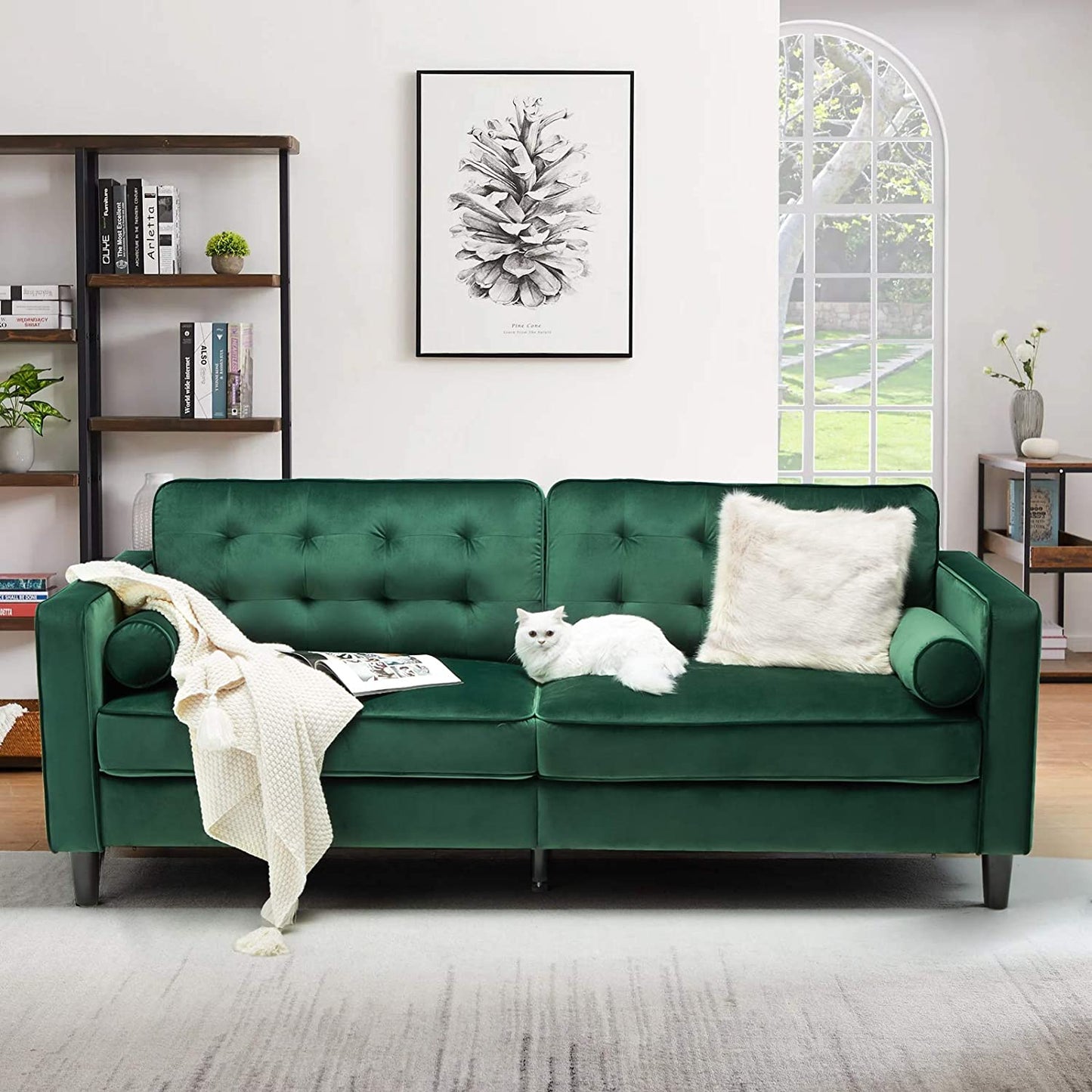 4 Seater Sofa Set : 84.2'' Velvet Rolled Arm Sofa