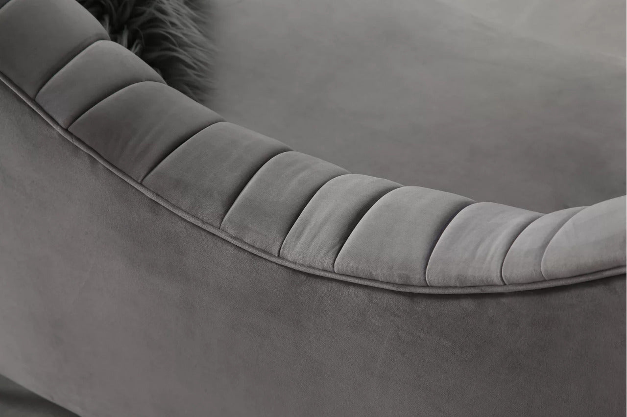 4 Seater Sofa Set: 84.3'' Velvet Recessed Arm