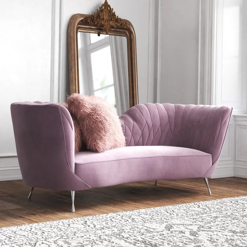 4 Seater Sofa Set: 84.3'' Velvet Recessed Arm