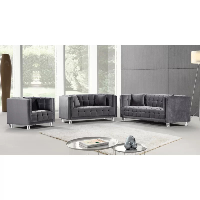 4 Seater Sofa Set : 86.5'' Velvet Tuxedo Arm Sofa
