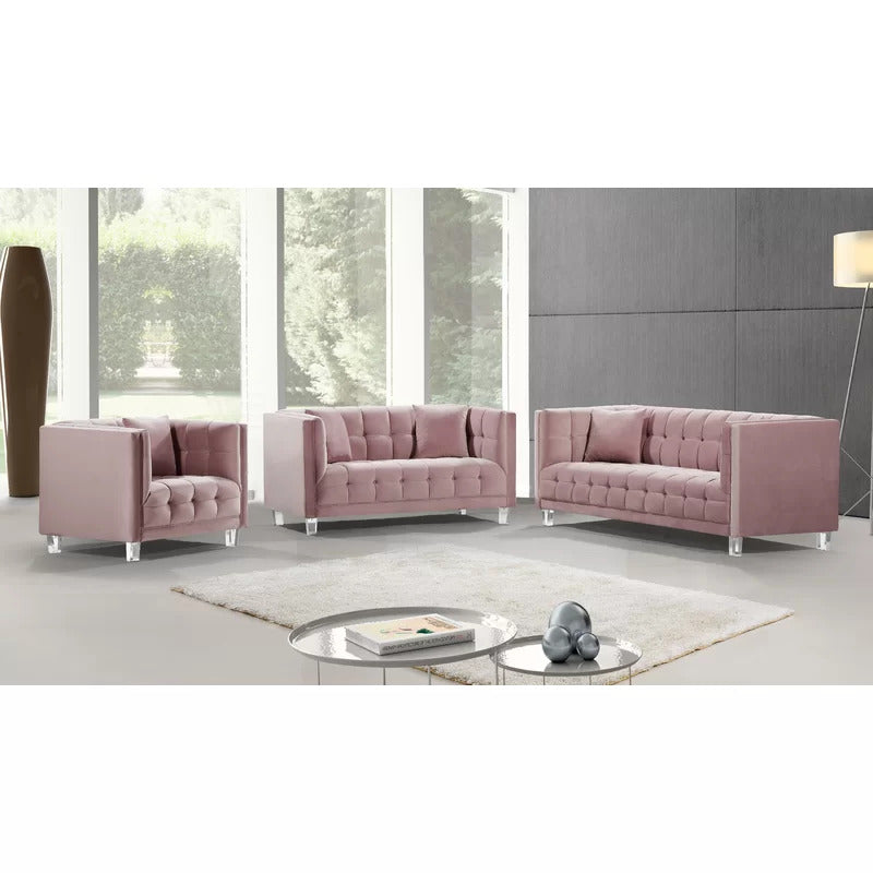 4 Seater Sofa Set : 86.5'' Velvet Tuxedo Arm Sofa