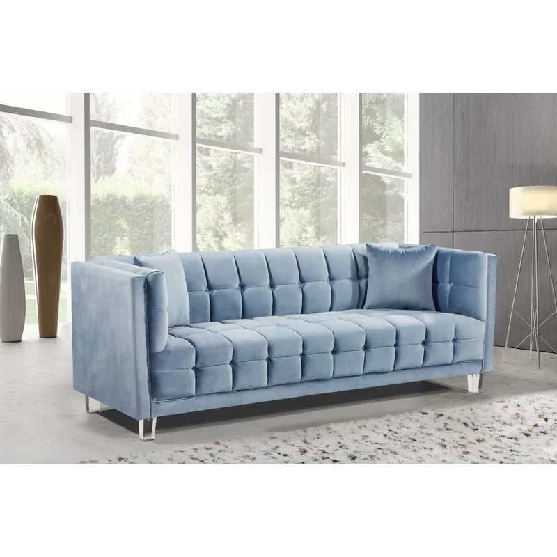 4 Seater Sofa Set : 86.5'' Velvet Tuxedo Arm Sofa