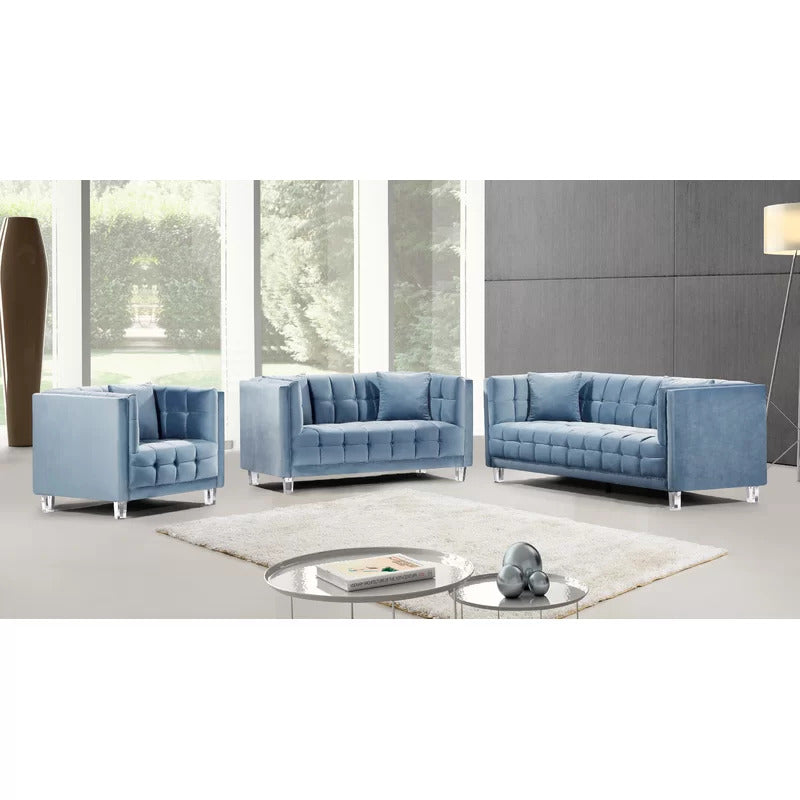 4 Seater Sofa Set : 86.5'' Velvet Tuxedo Arm Sofa