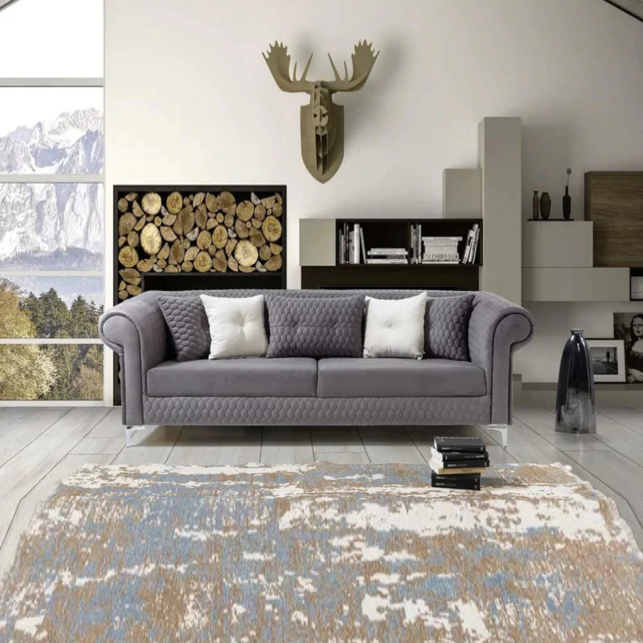 4 Seater Sofa Set 87.4 Rolled Arm Sofa
