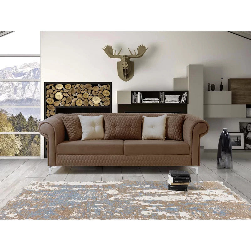 4 Seater Sofa Set: 87.4'' Rolled Arm Sofa