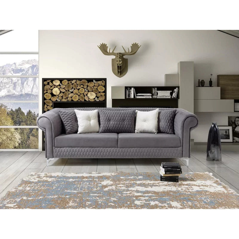 4 Seater Sofa Set: 87.4'' Rolled Arm Sofa