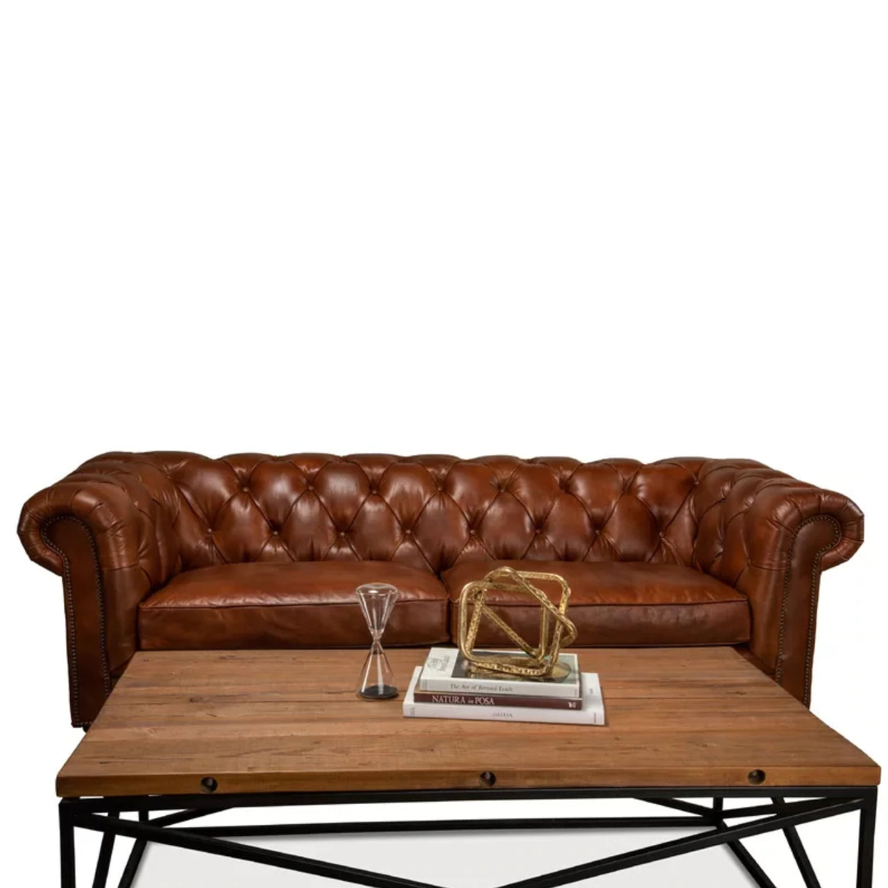 4 Seater Sofa Set 89 Leatherette Rolled Arm Chesterfield Sofa